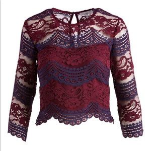Jenn raisin and navy lace cropped top (top only)